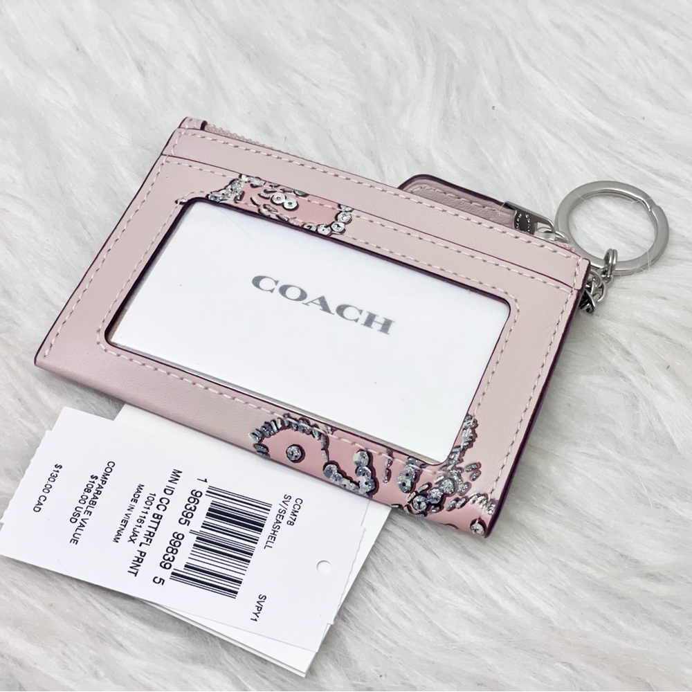 Coach Mini Skinny Id Case With Butterfly Print NWT CCM78 In Seashell - Picture 7 of 8